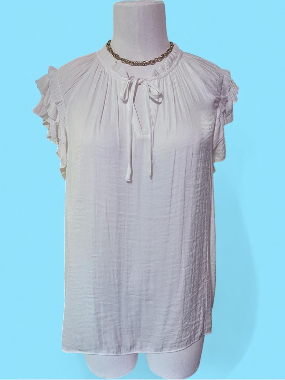 Rachel Zoe White Ruffle Sleeve Tie-Neck Blouse